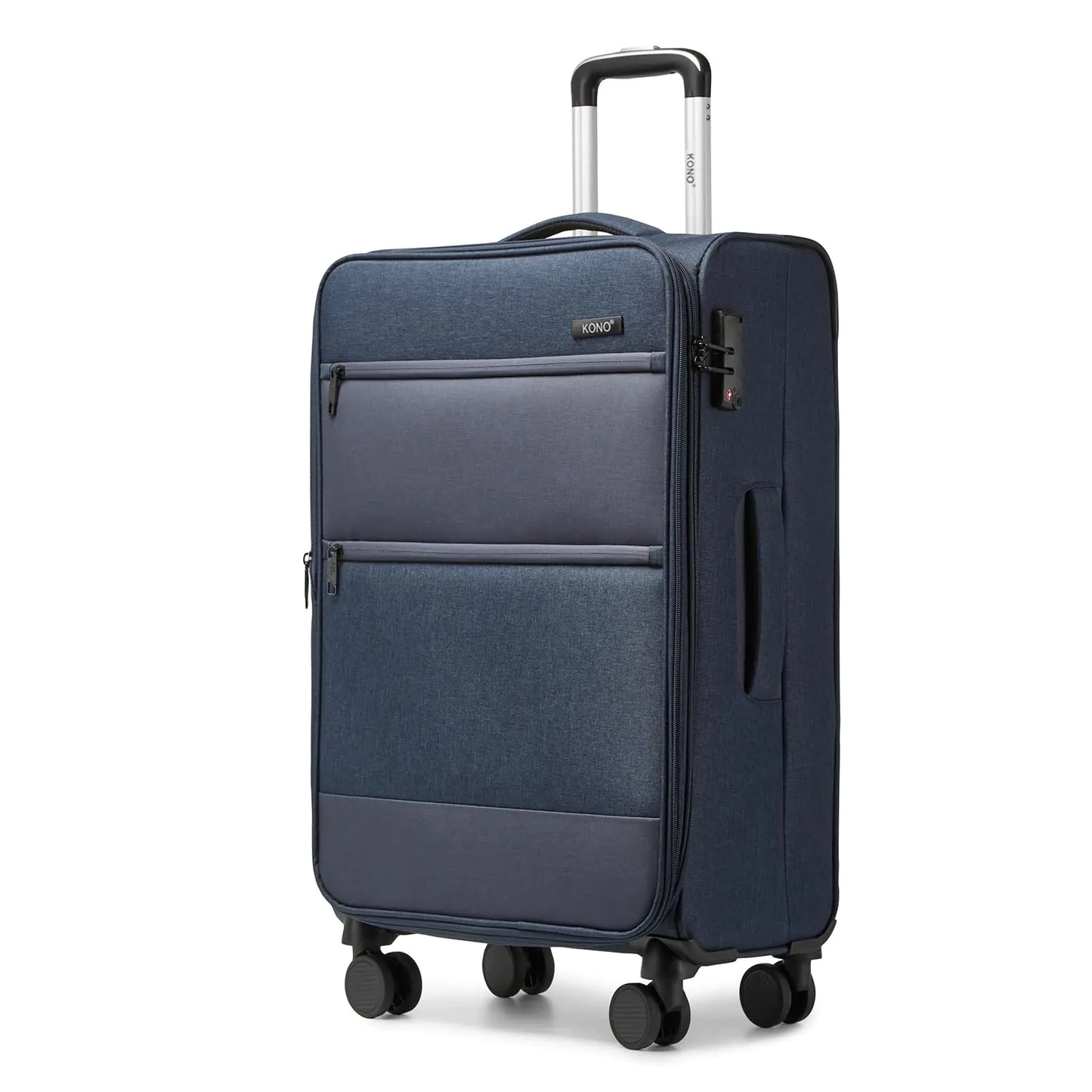 Kono Softside Expandable Checked Luggage with 4 Spinner Wheels Drop Resistant Lightweight Suitcase Checked-Medium 24 Inch Navy