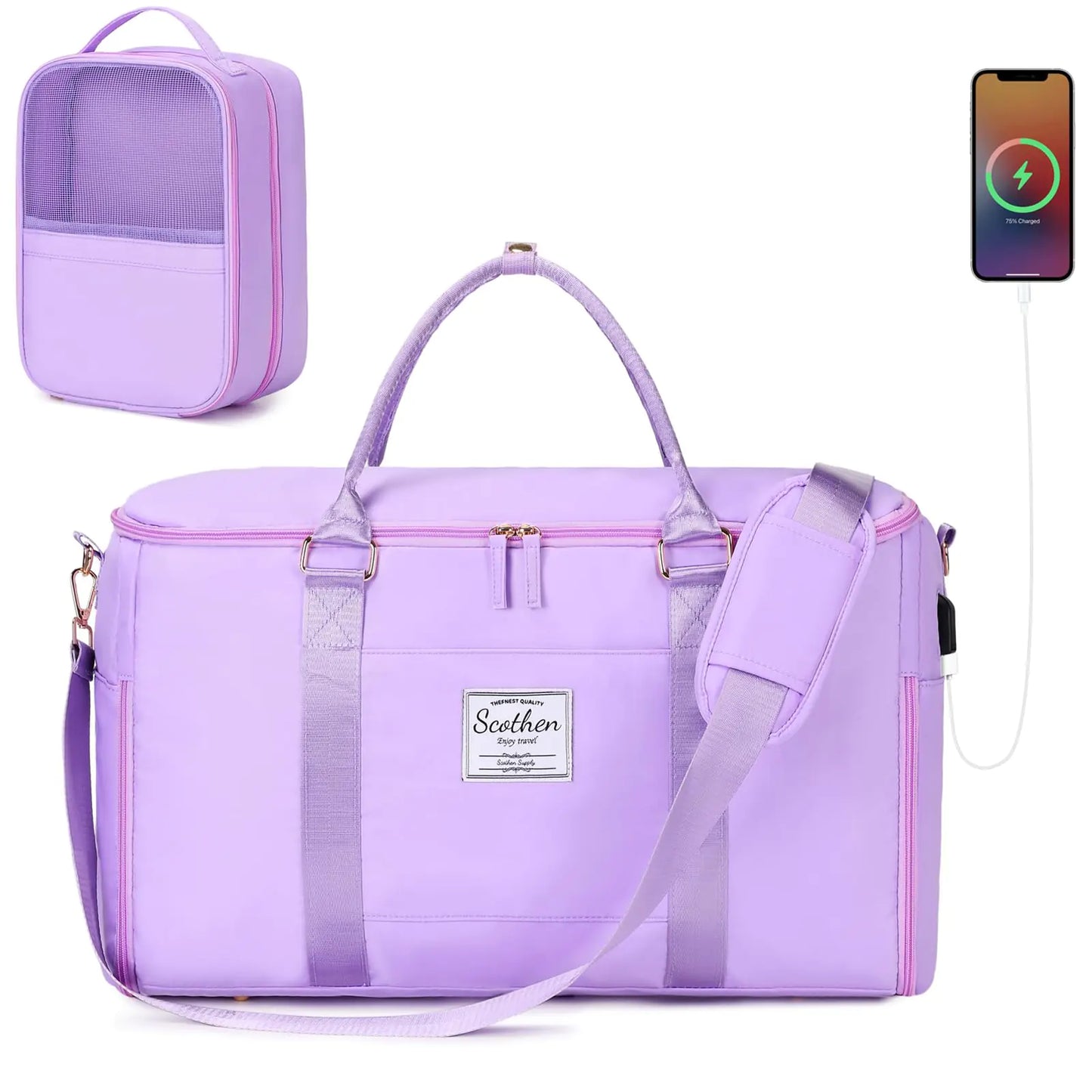 Scothen Convertible Travel Garment Bag Carry On Garment Duffle Bag with Toiletry and Shoe bag Garment Bags for Travel 2 in 1 Hanging Dress Suitcase Suit Travel Bags for Women with USB Charging Port