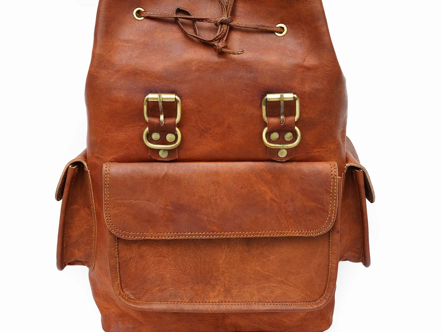 15 Inch Vintage Brown Genuine Leather Women Backpack Bag Salmon Alder