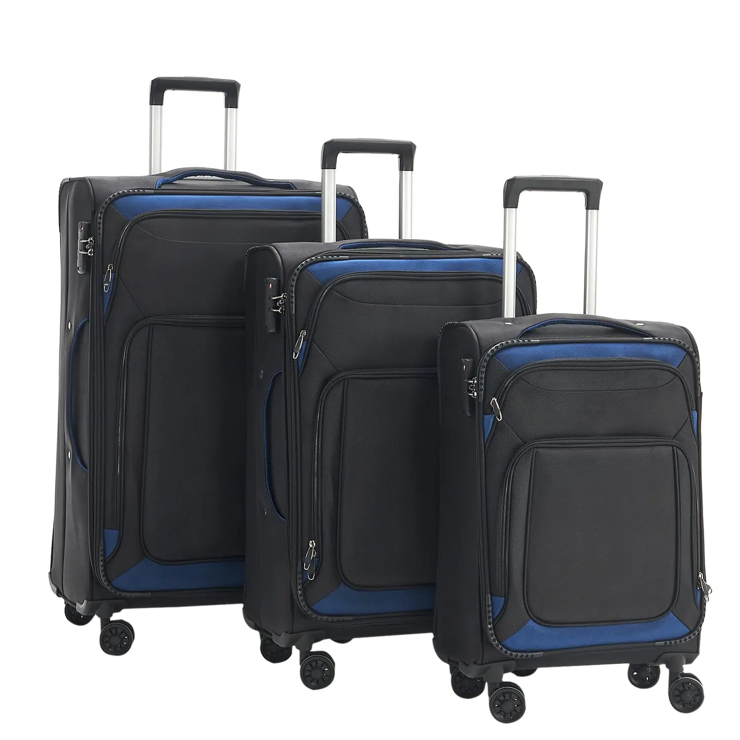 Pianeta Softside Luggage Sets With Spinner Wheels Softshell Lightweight Suitcase With Expandable And TSA Lock 3pcs Set (Black)