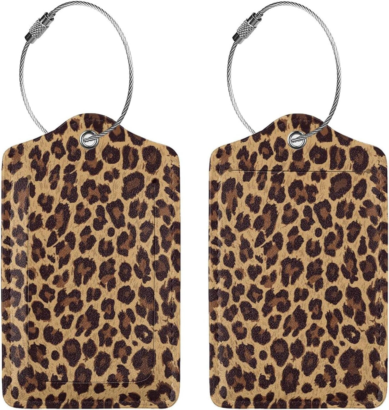 Leopard 2 Pcs Luggage Tags, Privacy Cover Id Label with Stainless Steel Loop and Address Card for Suitcases & Travel Bags