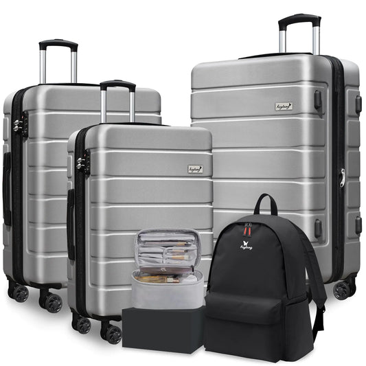 KEYTANG Explorer Lightweight Hardside Expandable Luggage Spinner Wheels Suitcase W/TSA Lock Silver 5 Piece Set