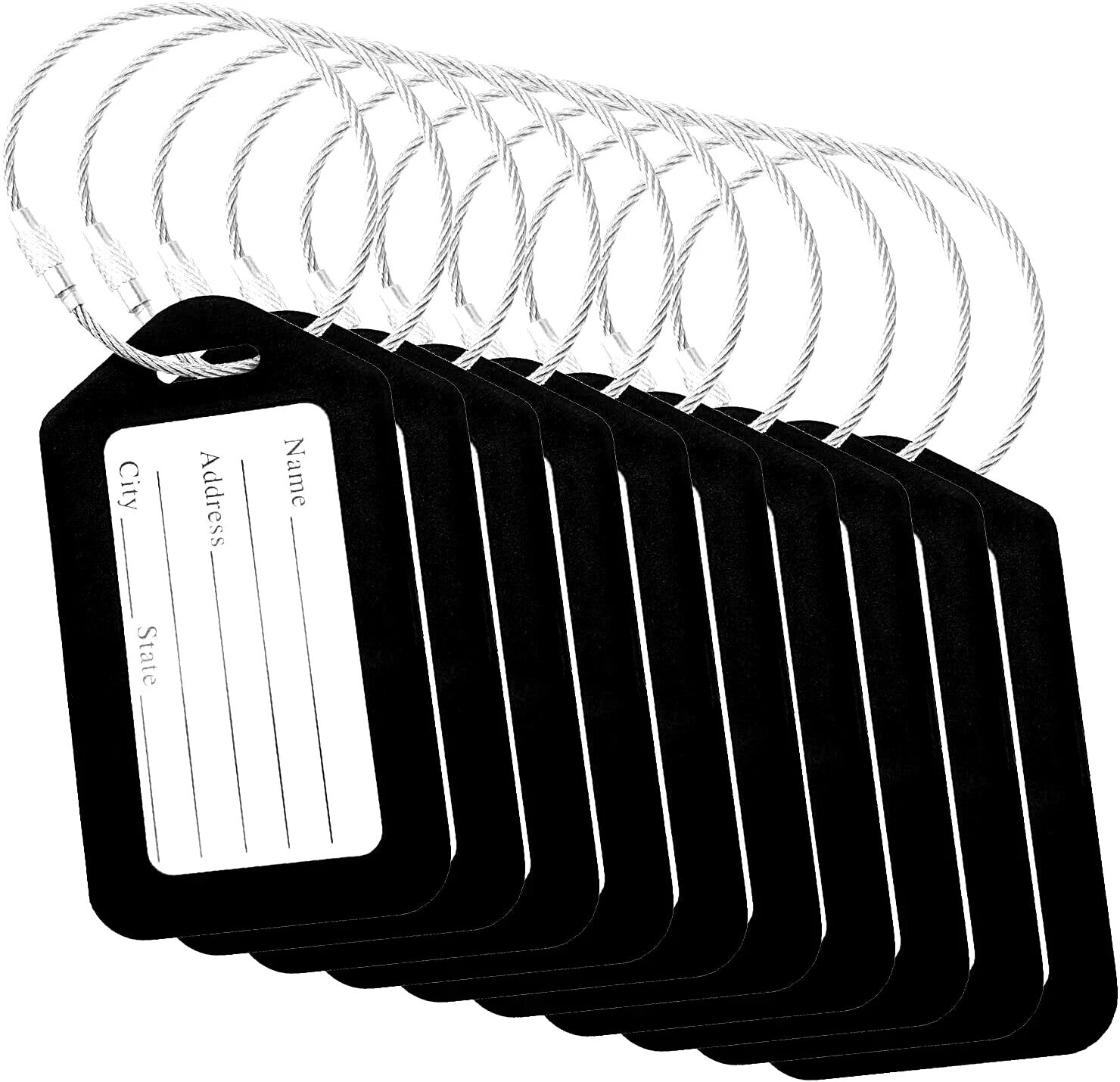 10X Black Luggage Tags for Suitcases Travel Bag Tag Suitcase Baggage Name Label