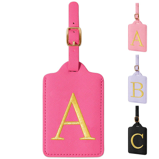 Personalized Initial Luggage Tags for Suitcase Rose Red Leather Cute Luggage Tags with Privacy Cover Name Card Embroidered Custom Monogram Luggage Tags Travel Backpack Tag Gifts for Women Kids(A)