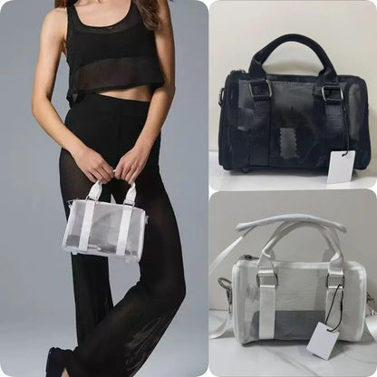 AL Duffle Yoga Transparent Mesh Fitness Bag  Training Shoulder Crossbody Sport Bags For Women Fitness Travel Gym Bags