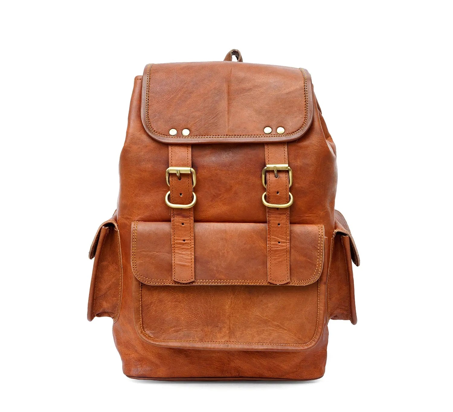 15 Inch Vintage Brown Genuine Leather Women Backpack Bag Salmon Alder