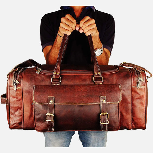 Men's Leather Weekend Travel Duffel Bag . Salmon Alder