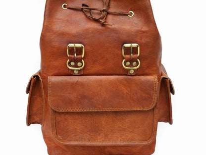 15 Inch Vintage Brown Genuine Leather Women Backpack Bag Salmon Alder