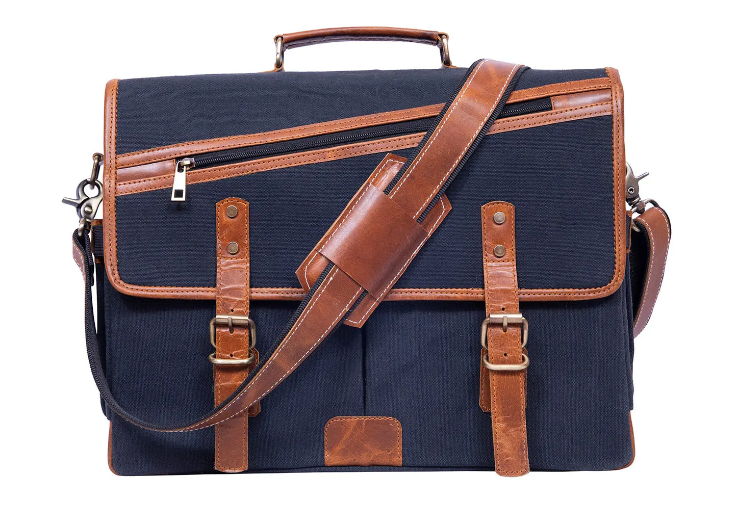 16 Inch Canvas Leather  Briefcase Computer Laptop Book Large Satchel Salmon Alder