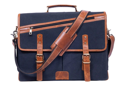 16 Inch Canvas Leather  Briefcase Computer Laptop Book Large Satchel Salmon Alder