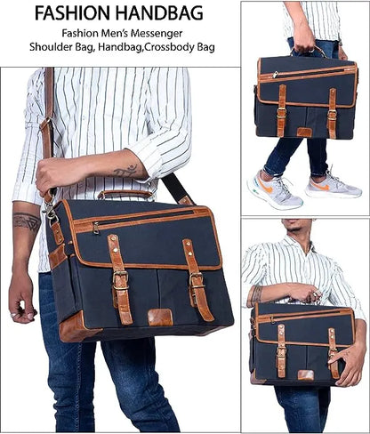 16 Inch Canvas Leather  Briefcase Computer Laptop Book Large Satchel Salmon Alder