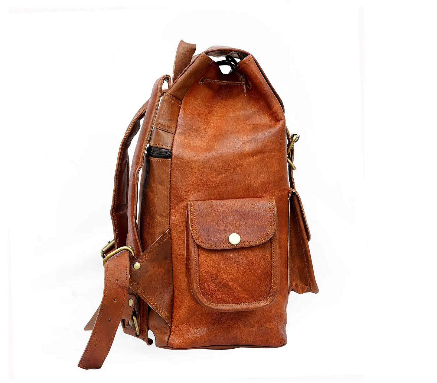 15 Inch Vintage Brown Genuine Leather Women Backpack Bag Salmon Alder