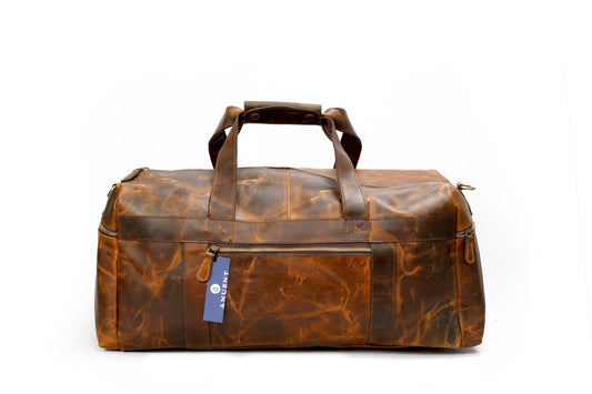 ANUENT Handmade Buffalo Leather Duffle Bag For Unisex. Salmon Alder