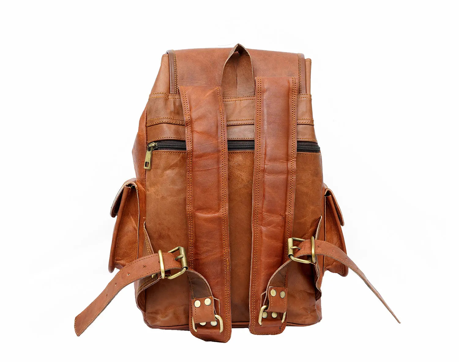 15 Inch Vintage Brown Genuine Leather Women Backpack Bag Salmon Alder