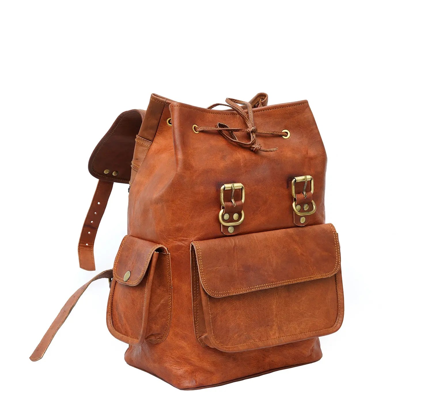 15 Inch Vintage Brown Genuine Leather Women Backpack Bag Salmon Alder