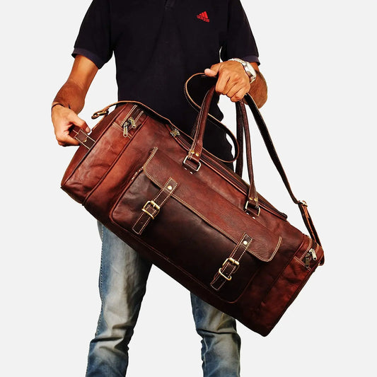 Men's Leather Weekend Travel Duffel Bag . Salmon Alder