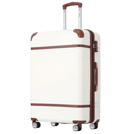 Merax 24 IN Luggage Suitcase with Spinner Wheels 24in Suitcase with TSA Lock Lightweight Vintage Luggage(White)