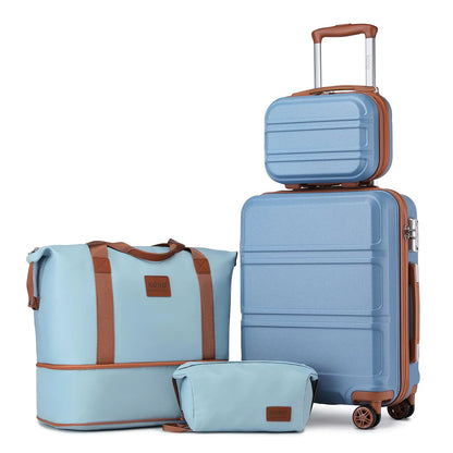 Kono Luggage Set 4 Piece Carry On Hardside Luggage with TSA Lock Spinner Wheels Carry On Suitcase Apricot Blue