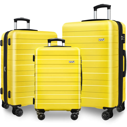 KEYTANG Zebra Light Weight Hardside Expandable Luggage Spinner Wheels Suitcase W/TSA Lock Yellow 3 Piece Set