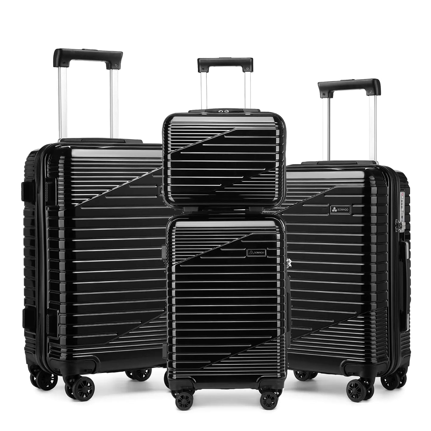 Somago 3 Piece Luggage Sets with a Cosmetic Case Expandable (Only 24) Suitcase PC Lightweight Suitcase Sets of 4 with Wheels TSA Lock YKK Zippers for Man Woman Travel Business(Black)
