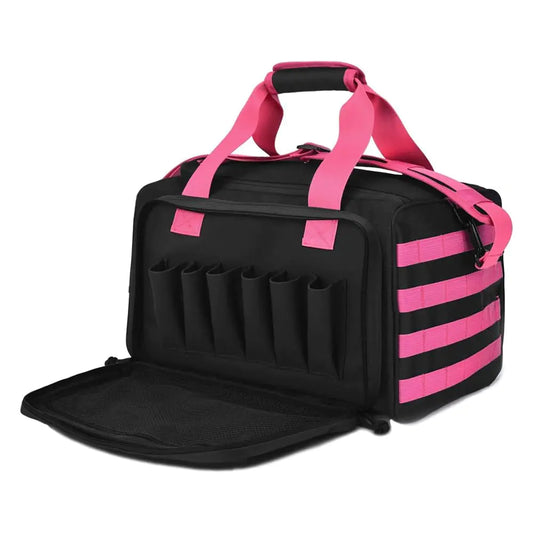 REEBOW GEAR Tactical Gun Range Bag Deluxe Pistol Shooting Range Duffle Bags (Pink-Black)