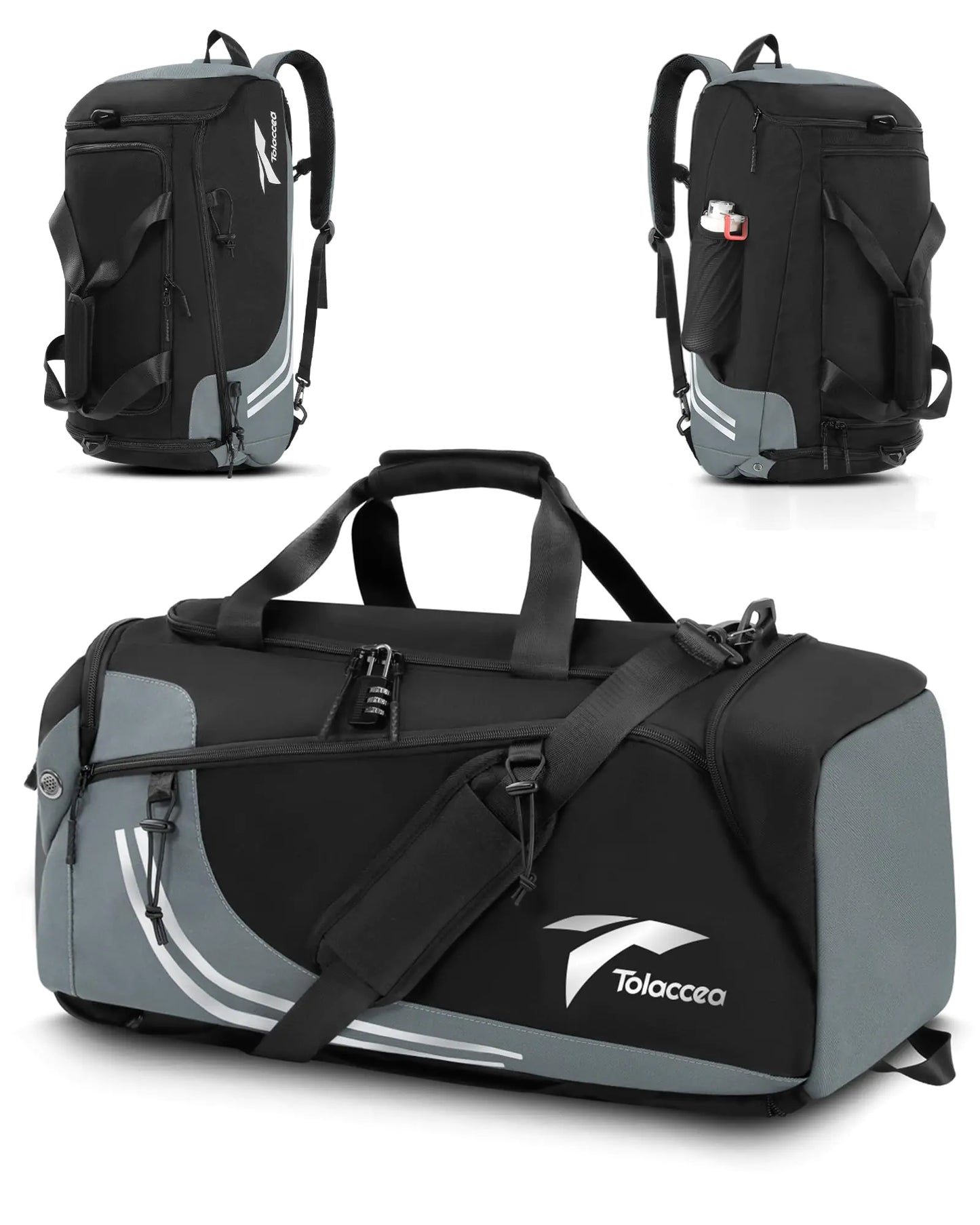 Tolaccea Gym Bags Duffle Bag for Men Women 45L Large Travel Duffel Bags with Shoe Compartment & Wet Pocket Weekender Overnight Backpack Carry On Bag for Traveling Hiking Workout (Grey)